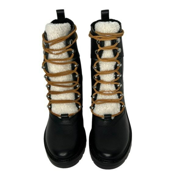 Marc Fisher Black Denise Leather Sheep Fur Combat Moto Ankle Boots Size 7.5M - Picture 4 of 16
